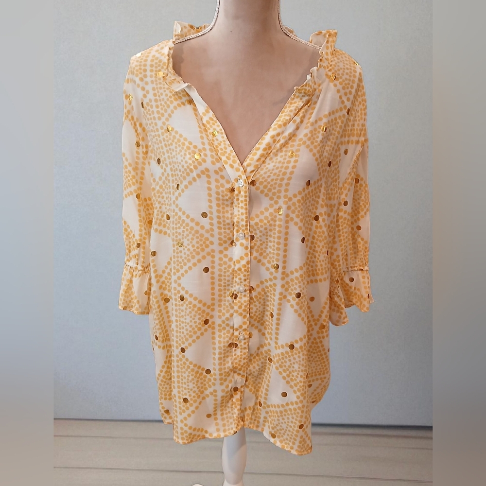 Alex & Parker Yellow Gold Metallic Dot Ruffle Geometric Womans 3x Glam